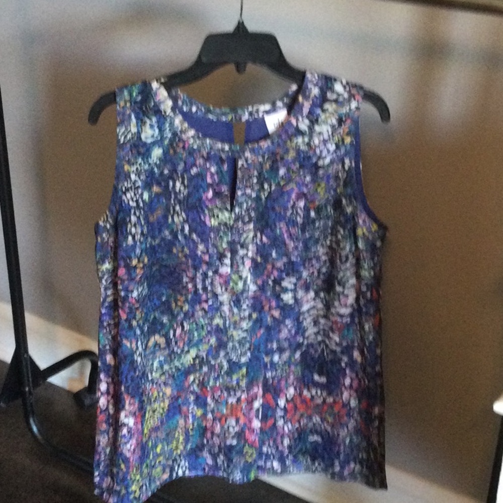 CAbi Purple and Blue Blouse with Abstract Print